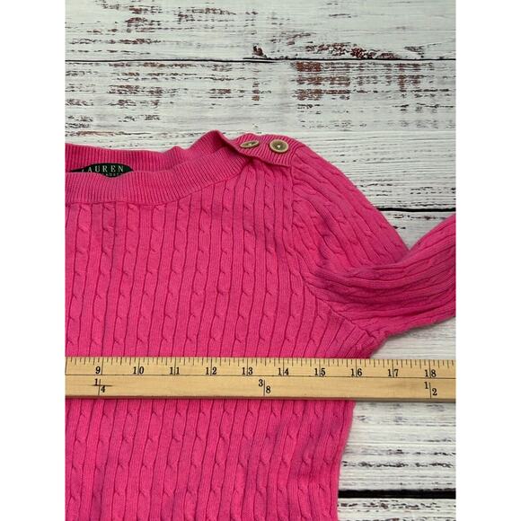 Lauren Ralph Lauren Women's Pink Cable Knit Boat Neck Pullover Sweater Size M - Picture 6 of 8